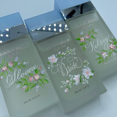 Chapman Calligraphy Bride and Bridesmaids fragrance engraving and bottle painting