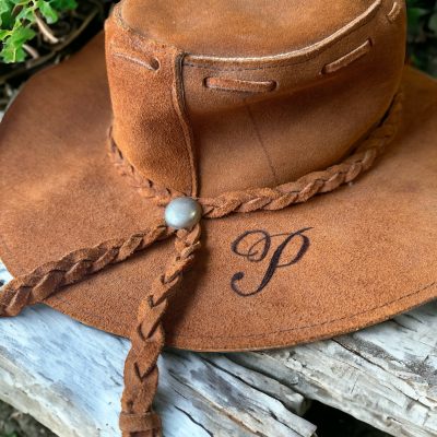 Pyrography Initial on Hat | Texas Calligrapher